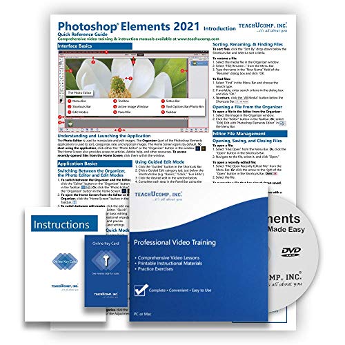 TEACHUCOMP DELUXE Video Training Tutorial Course for Photoshop Elements 2021- Video Lessons, PDF Instruction Manual, Quick Reference Guide, Testing, Certificate of Completion