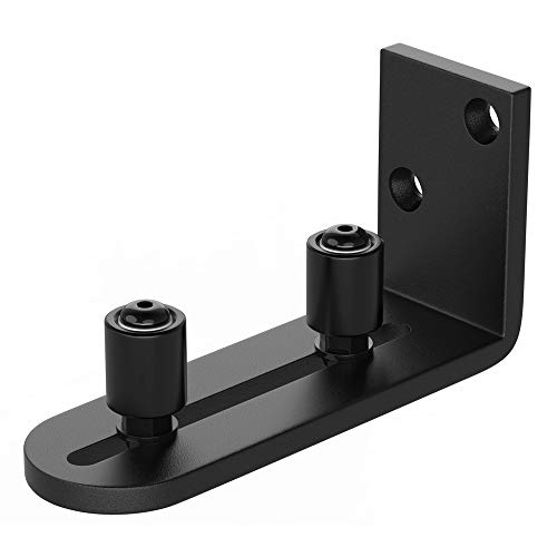 WINSOON New Sliding Barn Door Floor Guides Adjustable Stay Roller Hardware Kit,Smooth Ball Bearings,Flat Bottom Design,Flush with Floor, Wall Mount Roller Guide for Small Space,Black