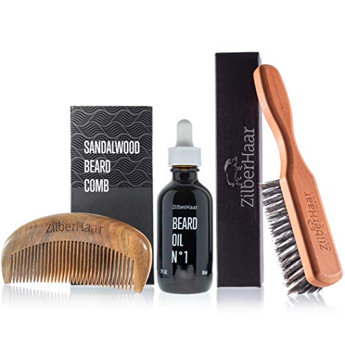 ZilberHaar Beard Grooming Pro Bundle – Regular Brush + 2oz Beard Oil + Sandalwood Beard Comb