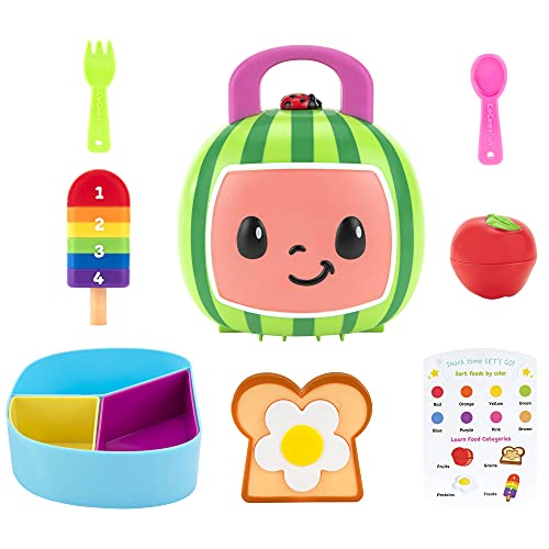 CoComelon Lunchbox Playset – Includes Lunchbox, 3-Piece Tray, Fork, Spoon, Toast with Egg, Apple, Popsicle, Activity Card – Toys for Kids, Toddlers, and Preschoolers