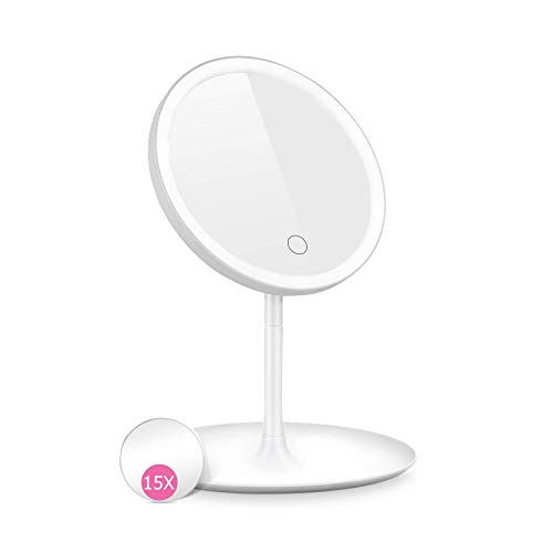 SloveM Makeup Mirror Touch Screen Vanity Mirror with LED Brightness Adjustable,Round Sensor Makeup Mirror Attached a Mini 15X Magnifying Mirror
