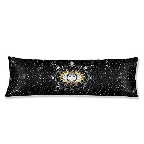 Body Pillow Cover, 20 x 54 inches Digital Printing Body Pillow Case with Envelope Closure, Ultra Soft Satin Body Pillow Pillowcase for Hair and Skin, Moon Sun Star