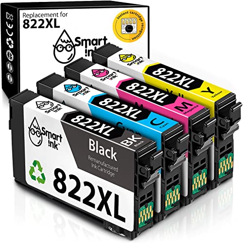 Smart Ink Remanufactured Ink Cartridge Replacement for Epson 822XL 822 XL T822XL to use with WF-3820 WF-4820 WF-4830 WF-4834 Workforce Pro Printers (BK & C/M/Y, 4 Combo Pack)