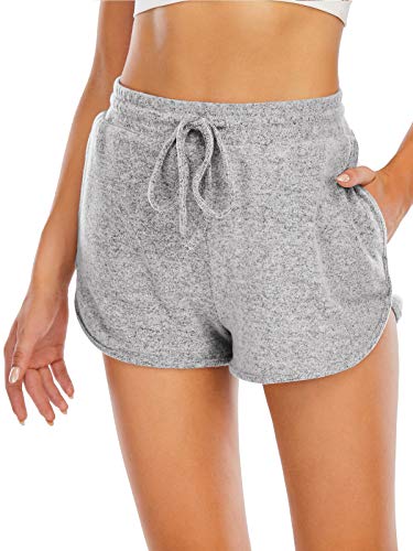 Lounge Shorts for Women Pack Cotton Pajama Workout Yoga Running Dolphin Shorts Waist Drawstring with Pockets (Medium,Gray)