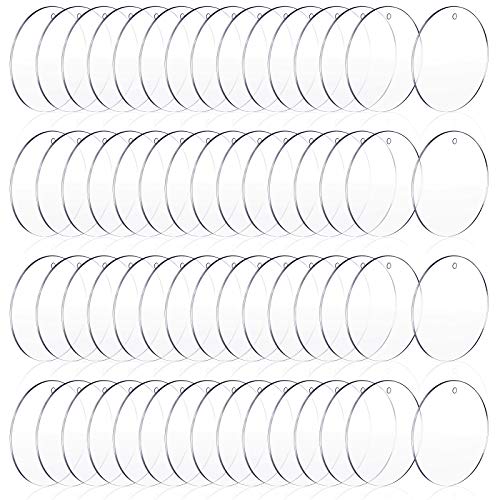 50 Pieces 3 Inch Acrylic Blanks Ornament Round Acrylic Keychain Blanks Clear Ornaments Clear Discs for Crafts (Circle with Hole, 50 Pieces)