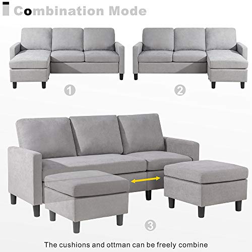 Walsunny Convertible Sectional Sofa Couch with Reversible Chaise, L-Shaped Couch with Modern Linen Fabric for Small Space(Light Grey) | The Storepaperoomates Retail Market - Fast Affordable Shopping
