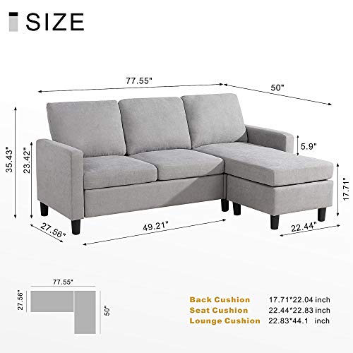 Walsunny Convertible Sectional Sofa Couch with Reversible Chaise, L-Shaped Couch with Modern Linen Fabric for Small Space(Light Grey) | The Storepaperoomates Retail Market - Fast Affordable Shopping