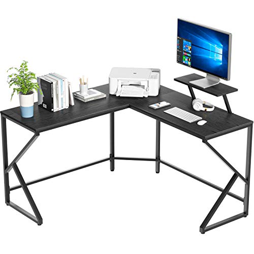 NOBLEWELL 51 Inch Computer Corner Desk, L-Shaped Computer Desk with Monitor Stand, Writing Study Table for Home Office, Gaming Desk, Black