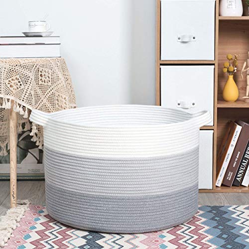 MINTWOOD Design Extra Large 22 x 14 Inches Decorative Cotton Rope Basket, Blanket Basket Living Room, Laundry Basket, Woven Basket, Toy Storage Baskets Bin, Round Basket for Pillows, Towels – Grey | The Storepaperoomates Retail Market - Fast Affordable Shopping