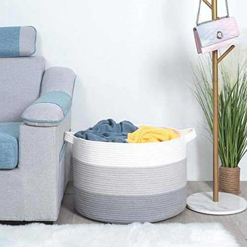 MINTWOOD Design Extra Large 22 x 14 Inches Decorative Cotton Rope Basket, Blanket Basket Living Room, Laundry Basket, Woven Basket, Toy Storage Baskets Bin, Round Basket for Pillows, Towels – Grey | The Storepaperoomates Retail Market - Fast Affordable Shopping