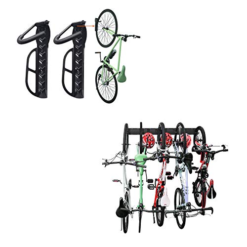 Wallmaster Garage Storage 5 Bicycles Hooks 3 Rails & Bike Rack for Garage 2-Pack Bike Hooks Bike Hanger Wall Mount