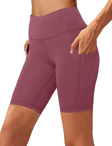 Aoliks Women’s High Waist Yoga Short Side Pocket Workout Tummy Control Bike Shorts Running Exercise Spandex Leggings (Blush Pink, Medium)