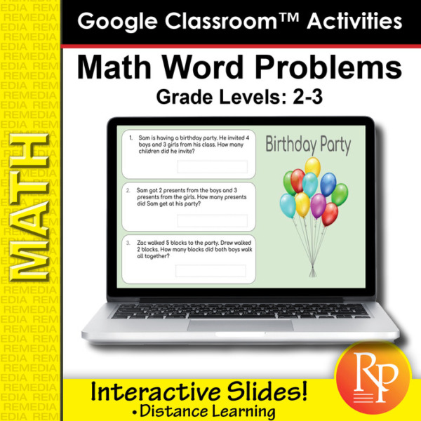 Google Classroom Activities: Math Word Problems Grades 2-3