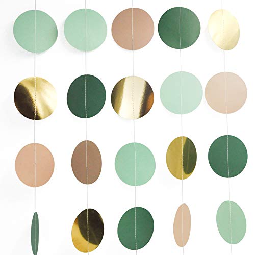 NICROLANDEE Wedding Party Decorations – 3 Pack Green Dots Paper Garland String Hanging Backdrop for St Patricks Day Rustic Wedding, Neutral Baby Shower, Vintage Party, Birthday, Engagement, Bridal Showers