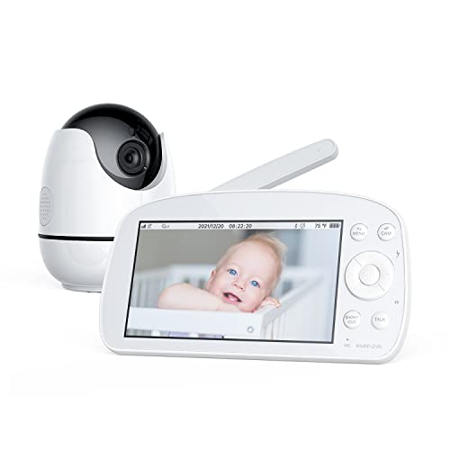 Konnek Stein Baby Video Monitor, Baby Monitor with Camera and Audio 720P HD Resolution, 5.5″ Display, Remote Pan/Tilt/Zoom, Two Way Audio, Night Vision, Lullabies, Room Temperature, for New Parents
