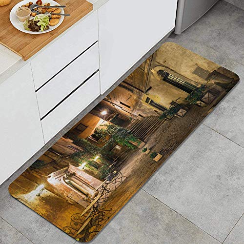 KENADVI Non-Slip Anti Fatigue Kitchen Mat,Italian Old Courtyard Rome Italy Cafe Chairs City Historic Houses in Street,Comfort Floor Mats Oil Stain Resistant Easy to Clean Kitchen Rug
