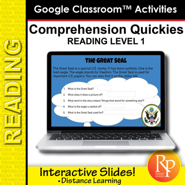 Google Classroom Activities: Comprehension Quickies Reading Level 1