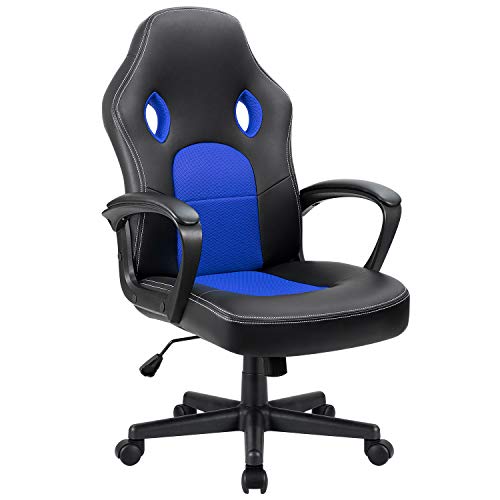 Furmax Office Chair Desk Chair Leather Gaming Chair Computer Chair Racing Style Ergonomic Adjustable Swivel Task Chair with Lumbar Support and Arms (Blue)