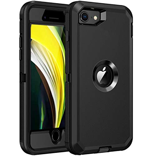 RegSun for iPhone SE 2022/2020 Case,Built-in Screen Protector, Shockproof 3-Layer Full Body Protection Rugged Heavy Duty High Impact Hard Cover Case for iPhone SE 2nd/3rd Gen 4.7-inch,Black