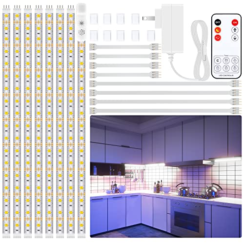 LAFULIT 8 PCS Under Cabinet Lighting Kit, Bright Under Cabinet Lights, Flexible Led Strip Lights with Remote and Power Adapter, for Kitchen Cabinets Shelf Desk Counter, 6000K Daylight White, 13ft