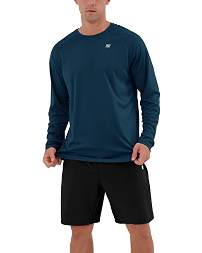 ODODOS Men’s Classic Fit Long Sleeve Athletic Tee Shirts UPF 50+ Sun Protection SPF T-Shirts Hiking Fishing Workout Tops, Navy, X-Large