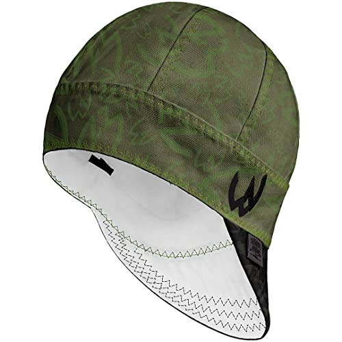 Welder Nation 8 Panel Soft, 8 oz Light Weight Cotton Welding Cap, Durable for Safety and Protection While Welding. Stick ARC. The Jackal Green Black