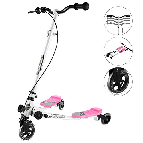 Swing Scooter, casulo Swing Wiggle Scooter, Foldable Wiggle Scooter 3-Level Adjustable | 3 Wheels Self Push Drift Scooter for Boys &Girls Age 5+ [US Stock] (Pink)