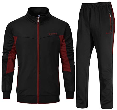 Rdruko Men’s Tracksuit Athletic Full Zip Casual Sports Outfit Jogging Gym Sweatsuit(Black+Red,US XL)
