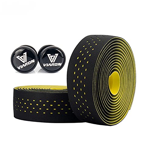 VIARON Handlebar Tape for Road Bike, 2 Roll PU Surface EVA Foam Bar Tapes with 2 Pcs End Plugs (Black& Yellow)