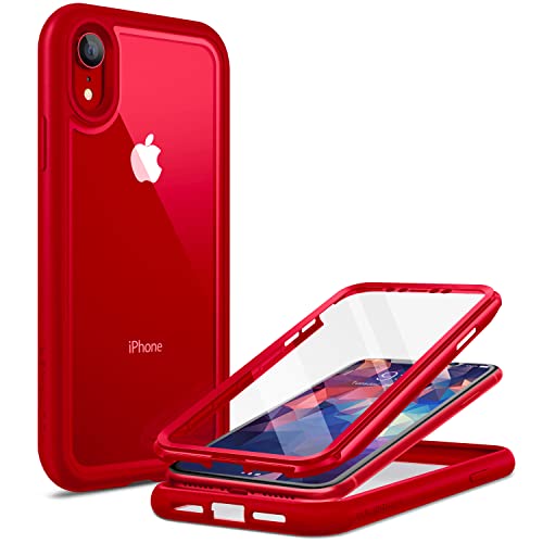 YOUMAKER Aegis Series for iPhone XR Case, Full-Body with Built-in Screen Protector Rugged Clear Cover for iPhone XR 6.1 Inch-Red
