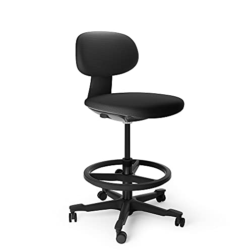 ALFA FURNISHING Drafting Chair, Ergonomic Standing Desk Tall Office Stool with Adjustable Height Back Support and Foot Ring for Computer, Studio, Workshop, Classroom, Lab, Counter, Black