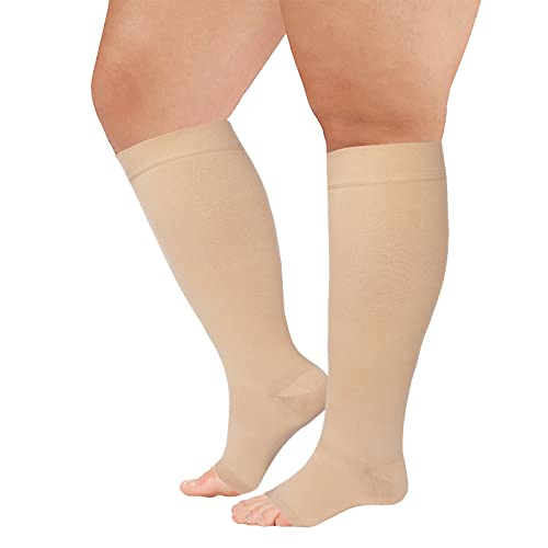Blahhey 3XL Extra Wide Calf Compression Socks Toeless for Women Men 20-30 mmHg Plus Size