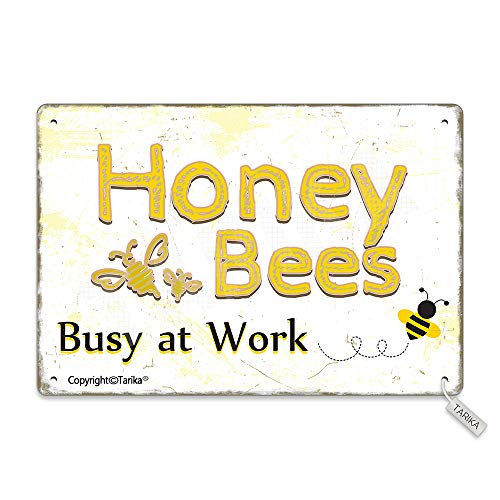Honey Bees Busy at Work Vintage Look Tin 20X30 cm Decoration Plaque Sign for Home Kitchen Bathroom Farm Garden Garage Inspirational Quotes Wall Decor