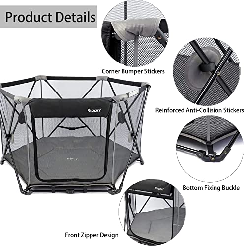 Abon Babies 6 Panel Play Pen Playard for Infants Portable Indoor and Out Door Washable Easy Assemble Play Activity Area with Mat and Carrying Bag for 1-6 Age 53″ Wx 30″ H(Grey） | The Storepaperoomates Retail Market - Fast Affordable Shopping