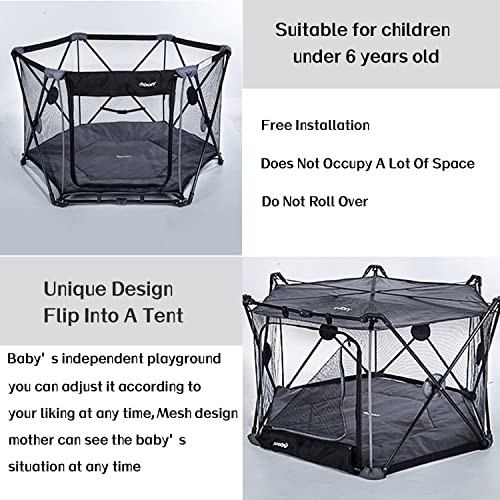 Abon Babies 6 Panel Play Pen Playard for Infants Portable Indoor and Out Door Washable Easy Assemble Play Activity Area with Mat and Carrying Bag for 1-6 Age 53″ Wx 30″ H(Grey） | The Storepaperoomates Retail Market - Fast Affordable Shopping