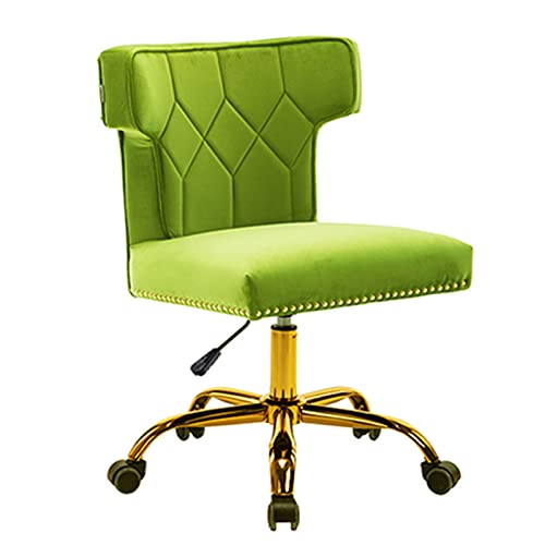 Recaceik Modern Velvet Home Office Chair, Adjustable Leisure Swivel Desk Chairs with High Back 360 Degree Castor Gold Wheels for Living Room/Bedroom/Office (Green)