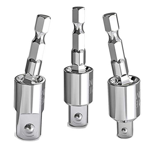 3Pcs 1/4″ 3/8″ 1/2″ Bits 360°Rotatable,Impact Grade Socket Adapter/Extension Set Turns Power Drill Into High Speed Nut Driver,for Cordless Drills Ratchet Extension,Universal Socket Wrench Adapter Set