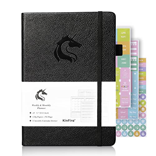 Kinfira 2023 Planner Weekly and Monthly – Daily Planner Agenda 2023-2024 with Stickers for 12Months / 52 Weeks Planning 8.3” x 5.7″ (Black)