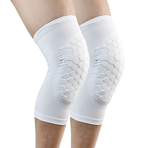 ESGTON Knee Pads EVA Padded Crashproof Leg Sleeve Compression Knee Braces (1 Pair) Youth & Adult – Basketball Football Volleyball-White