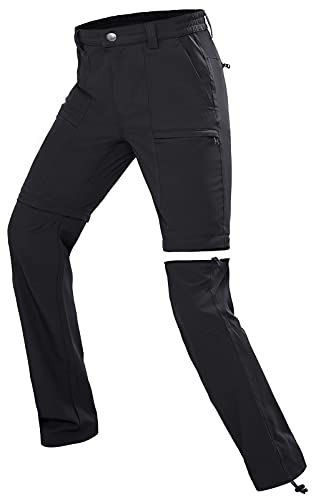 Wespornow Hiking-Pants-Women Convertible Zip-Off Pants Lightweight Quick-Dry Cargo Pants for Golf Kayaking(Black,L)