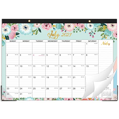 2023-2024 Desk Calendar – 18 Monthly Desk/Wall Calendar 2023-2024 2-in-1,16.8″ x 12″, Jan 2023 – Jun 2024, Thick Paper with Corner Protectors, Large Ruled Blocks – Floral