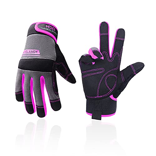 FACELANDY Utility Safety Work Gloves Women, UltraLight Mechanic Driver Gardening Gloves with Touchscreen (M, Pink)