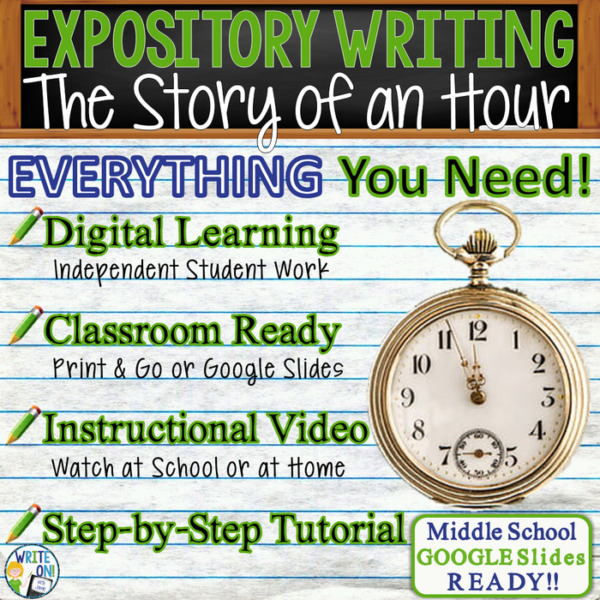 Text Analysis Expository Writing Essay for The Story of an Hour | Distance Learning, Remote Learning, In Class, Instructional Video, PPT, Worksheets, Rubric, Graphic Organizer, Google Slides