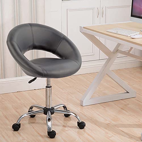 Duhome PU Leather Working Stool, Adjustable Swivel Task Computer Chair with Wheels,Black Massage Salon Facial Spa Medical Chair Stool with Backrest