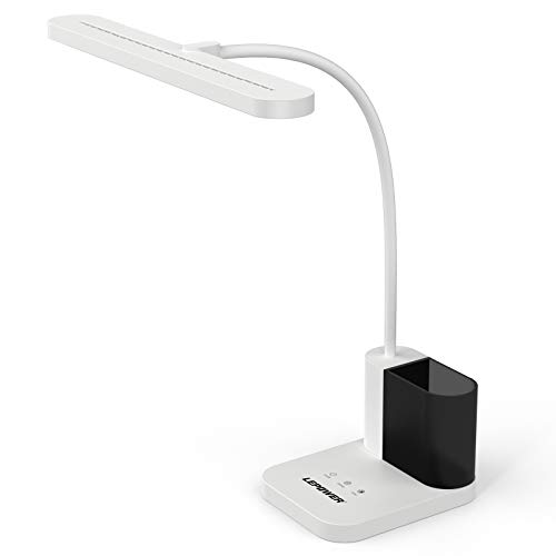 LEPOWER 700LM LED Desk Lamp with Pen Holder, 12W Gooseneck Study Desk Lamp with 3 Colors, Dimmable LED Table Lamp for Home Office, College Dorm, Bedroom, Kids (White)