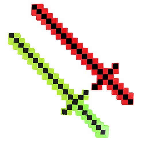 P&F Pack of 2 Color Led Flashing & Sound Light Up Classic Diamond Pixel Swords (Green & Red)