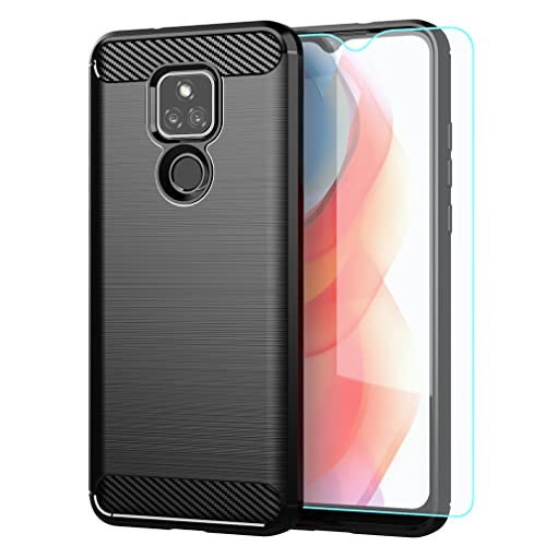 Yuanming Compatible with Moto G Play 2021 Case,with HD Screen Protector,Shock-Absorption Flexible TPU Bumper Cove Soft Rubber Protective Case for Motorola Moto G Play 2021 (Black Brushed TPU)