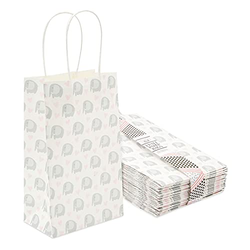 Sparkle and Bash Pink Elephant Party Favor Gift Bags with Handles for Girl Baby Shower (24 Pack)