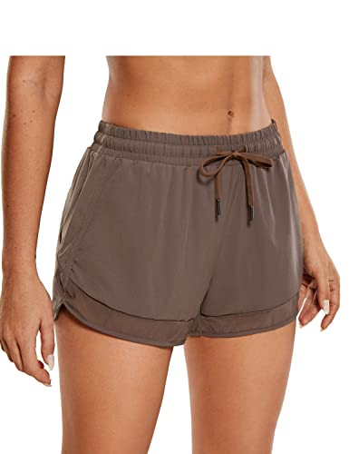 CRZ YOGA Women’s Mid Rise Running Shorts Mesh Liner 3” – Quick Dry Drawstring Workout Athletic Gym Shorts Zip Pocket Brown Rock Medium | The Storepaperoomates Retail Market - Fast Affordable Shopping