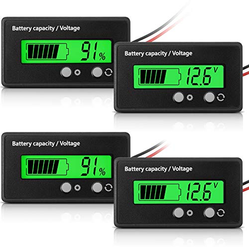 2 Pieces DC 12V 24V 36V 48V 72V Battery Meter with Alarm, Front Setting and Switch Key, Battery Capacity Voltage Indicator Battery Gauge Monitors Lithium ion Battery Indicator (Green)
